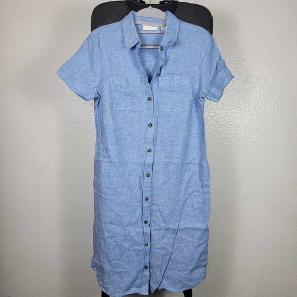 Susan Graver Pure Regular Linen Blend Button Front Shirt Dress Blue Size XXS - Picture 1 of 5